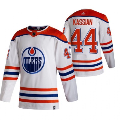 Edmonton Oilers #44 Zack Kassian White Men's Adidas 2020-21 Reverse Retro Alternate NHL Jersey Men's